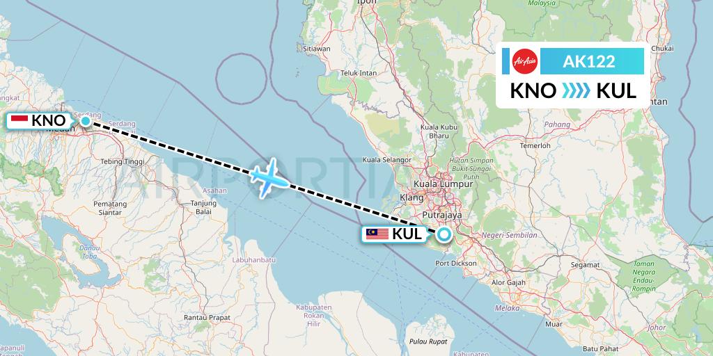 AK122 AirAsia Flight Map: Medan to Kuala Lumpur