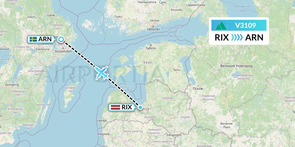 V3109 Carpatair Flight Map: Riga to Stockholm