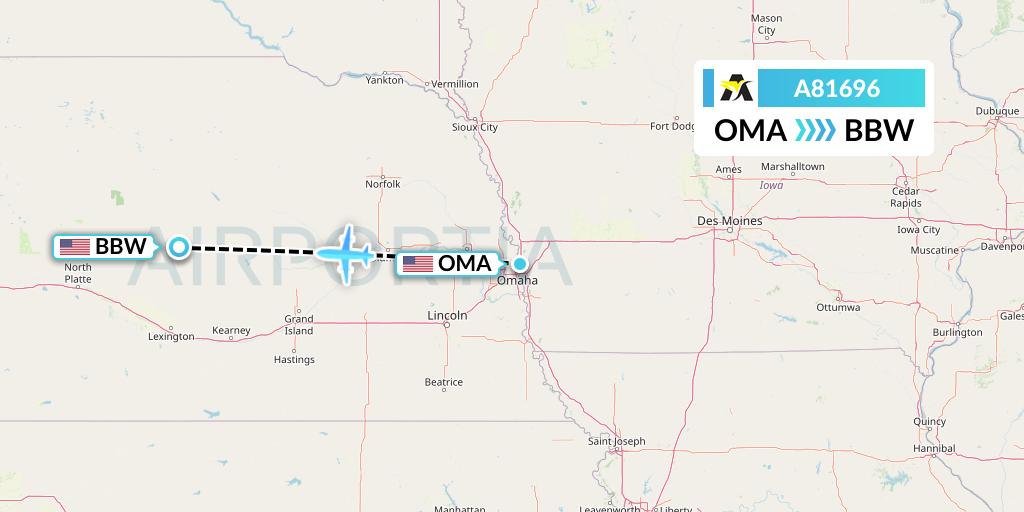 A81696 Aerolink Uganda Flight Map: Omaha to Broken Bow