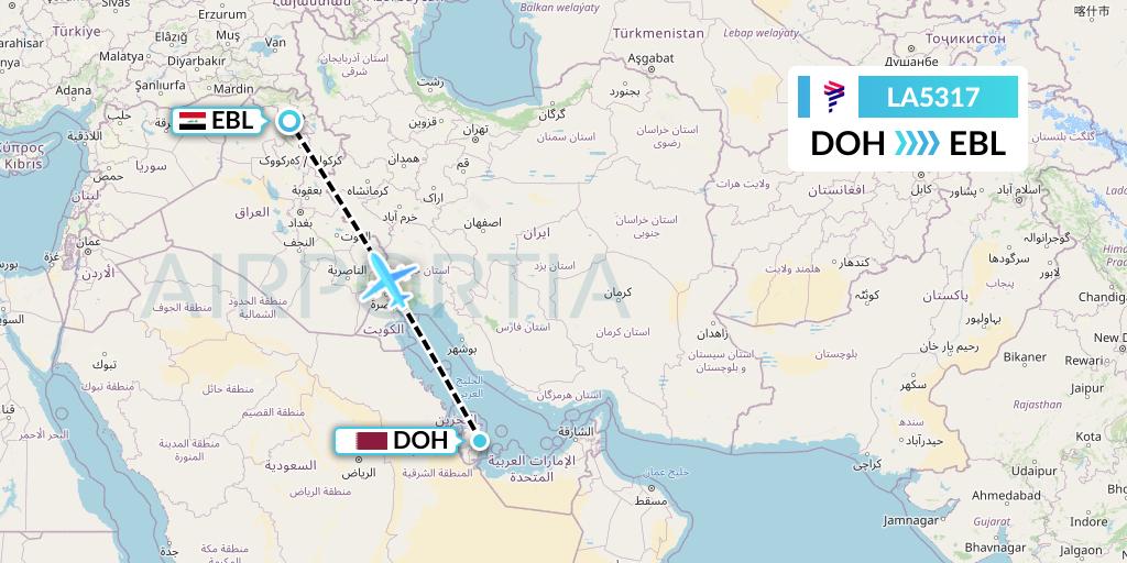 LA5317 LAN Airlines Flight Map: Doha to Arbil