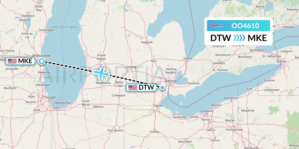 OO4610 SkyWest Airlines Flight Map: Detroit to Milwaukee