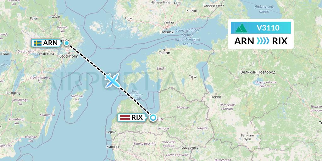 V3110 Carpatair Flight Map: Stockholm to Riga