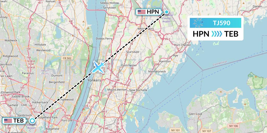 TJ590 Tradewind Aviation Flight Map: White Plains to Teterboro
