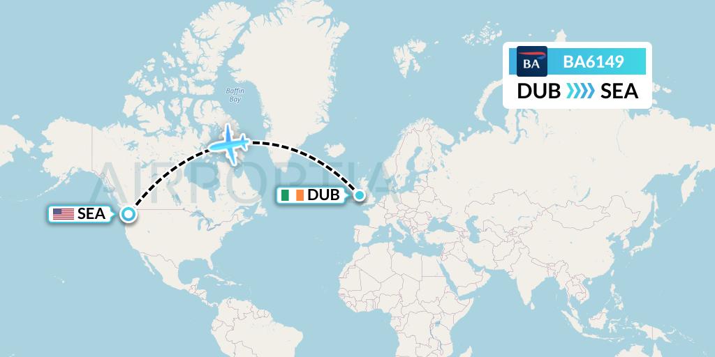 BA6149 British Airways Flight Map: Dublin to Seattle