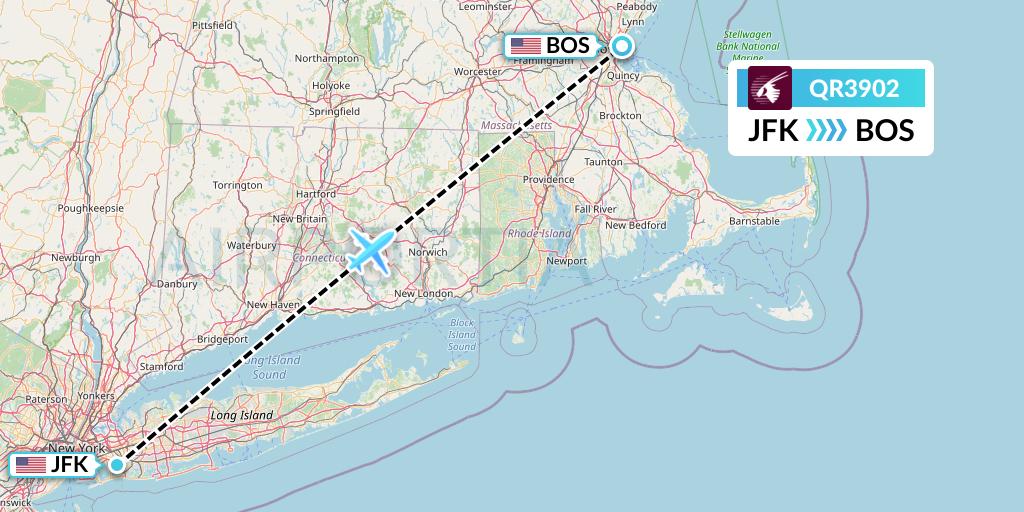 QR3902 Qatar Airways Flight Map: New York to Boston