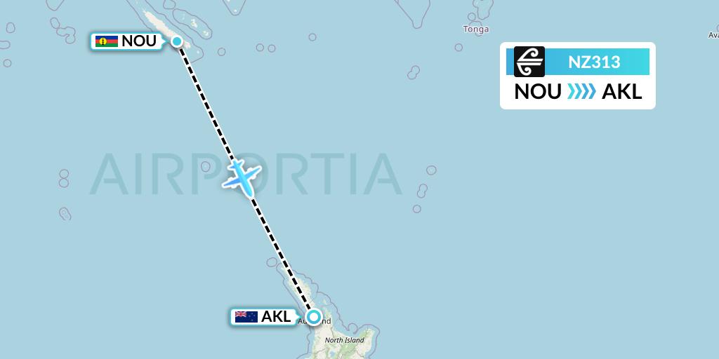 NZ313 Air New Zealand Flight Map: Noumea to Auckland