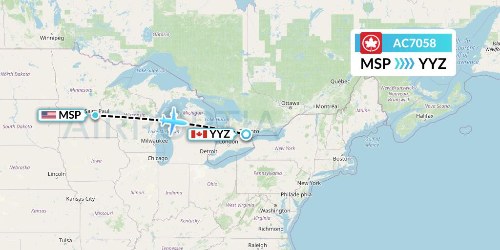 AC7058 Air Canada Flight Map: Minneapolis to Toronto