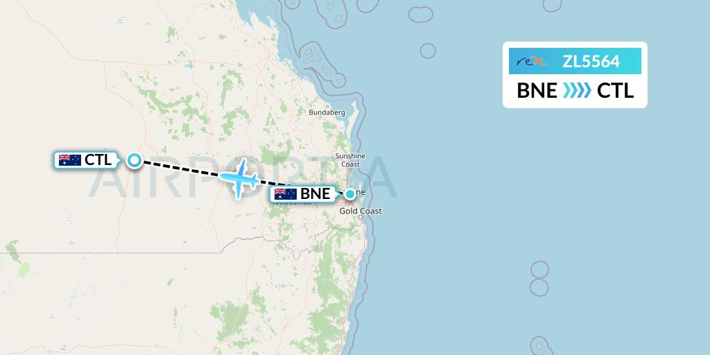 ZL5564 Regional Express Flight Map: Brisbane to Charleville