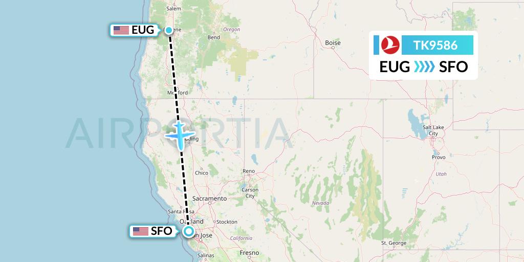 TK9586 Turkish Airlines Flight Map: Eugene to San Francisco