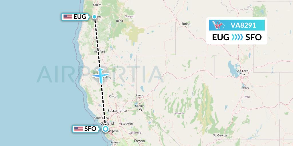 VA8291 Virgin Australia Flight Map: Eugene to San Francisco