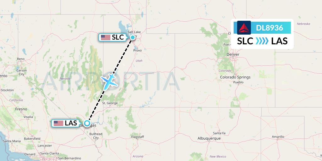 DL8936 Delta Air Lines Flight Map: Salt Lake City to Las Vegas