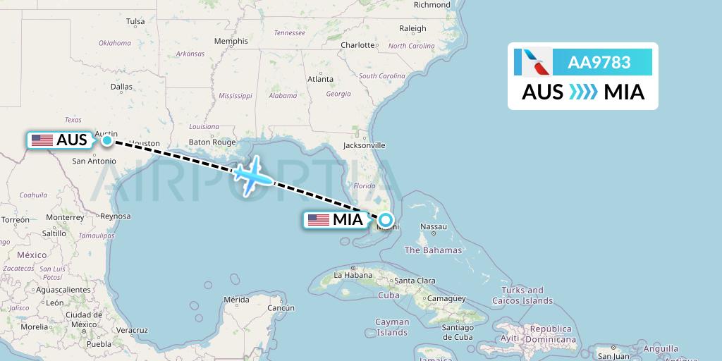 AA9783 American Airlines Flight Map: Austin to Miami
