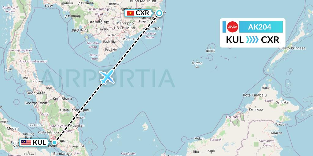 AK204 AirAsia Flight Map: Kuala Lumpur to Nha Trang