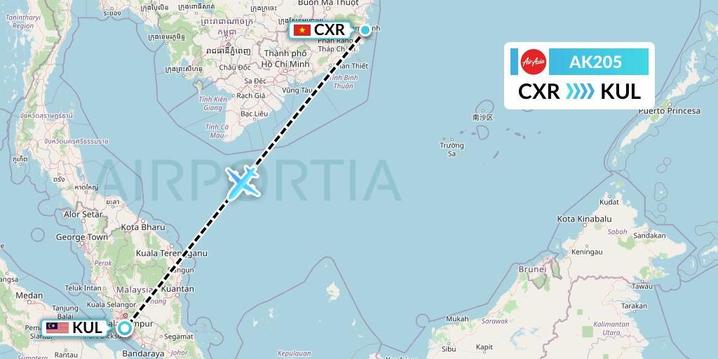 AK205 AirAsia Flight Map: Nha Trang to Kuala Lumpur