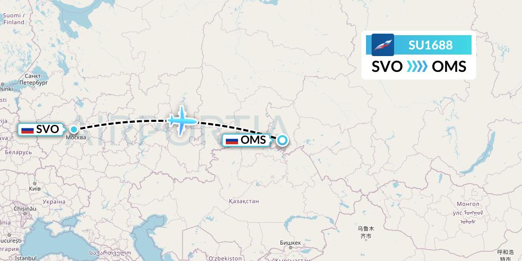SU1688 Aeroflot Flight Map: Moscow to Omsk