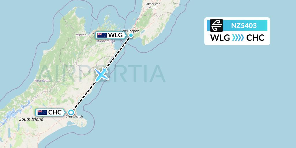 NZ5403 Air New Zealand Flight Map: Wellington to Christchurch