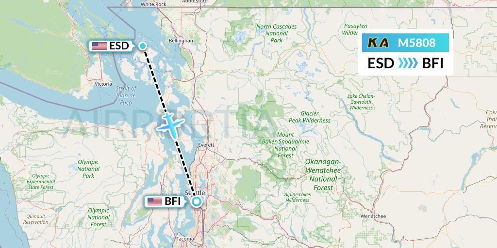 M5808 Kenmore Air Flight Map: Eastsound to Seattle