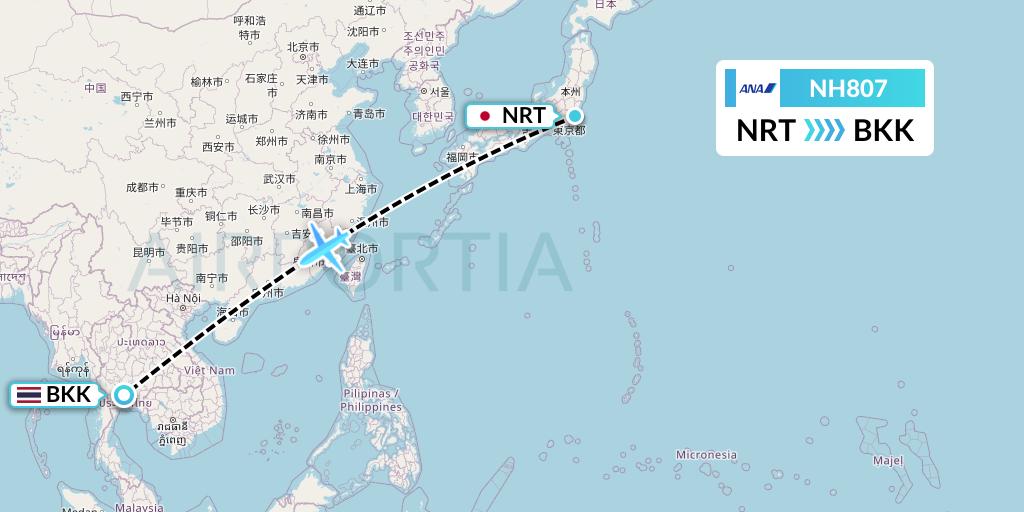 NH807 All Nippon Airways Flight Map: Tokyo to Bangkok