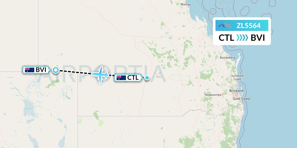 ZL5564 Regional Express Flight Map: Charleville to Australia