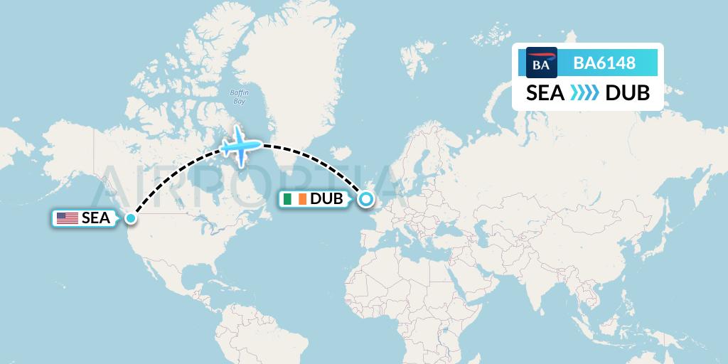 BA6148 British Airways Flight Map: Seattle to Dublin