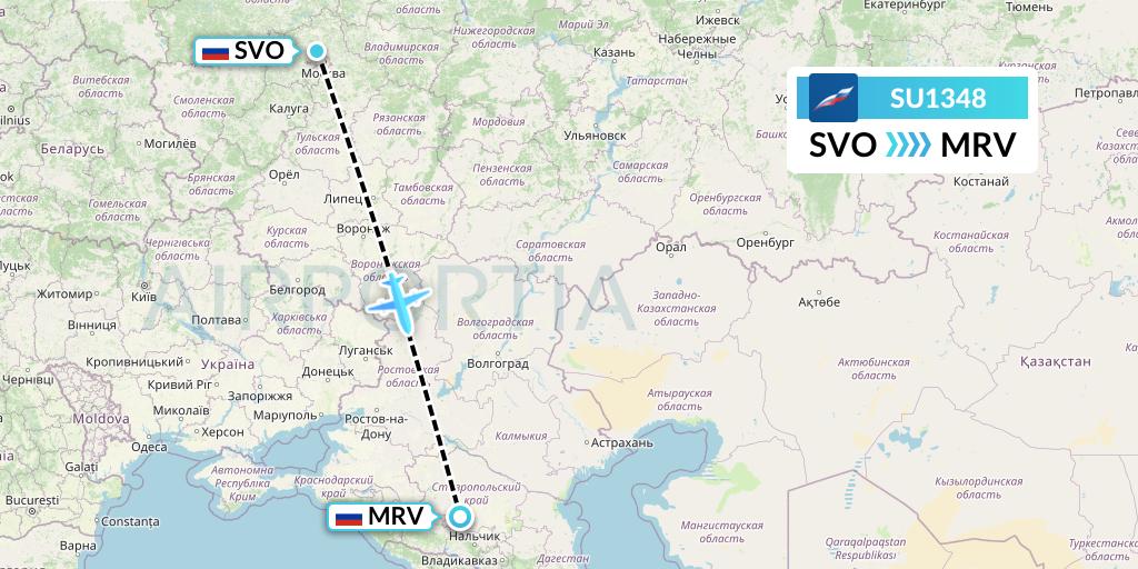 SU1348 Aeroflot Flight Map: Moscow to Mineralnye Vody