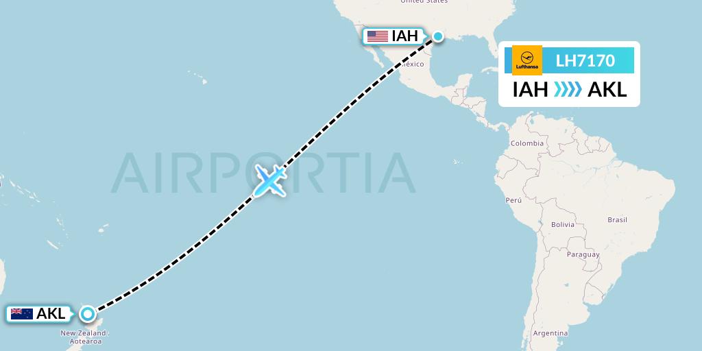 LH7170 Lufthansa Flight Map: Houston to Auckland