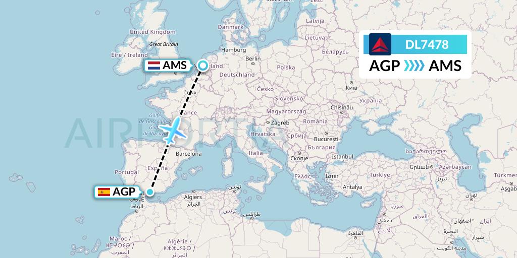DL7478 Delta Air Lines Flight Map: Malaga to Amsterdam