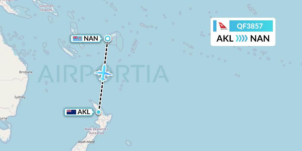 QF3857 Qantas Flight Map: Auckland to Nadi