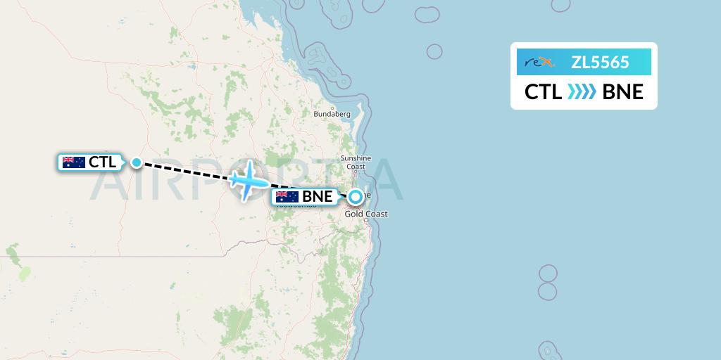 ZL5565 Regional Express Flight Map: Charleville to Brisbane