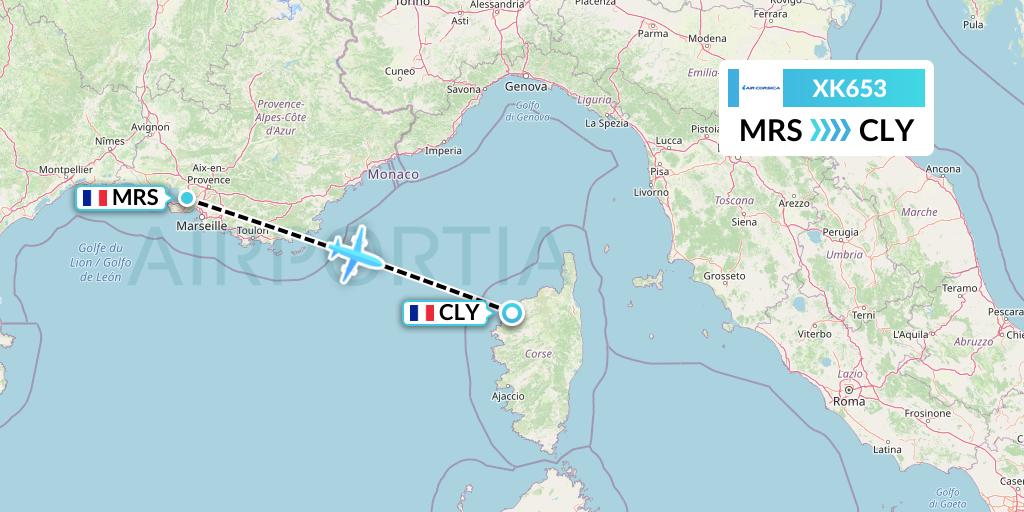 XK653 Air Corsica Flight Map: Marseille to Calvi