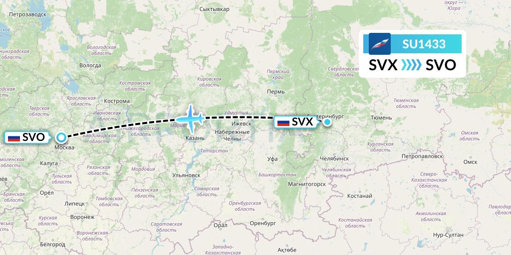 SU1433 Aeroflot Flight Map: Yekaterinburg to Moscow
