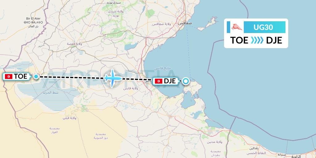 UG30 Tunisair Express Flight Map: Tozeur to Djerba