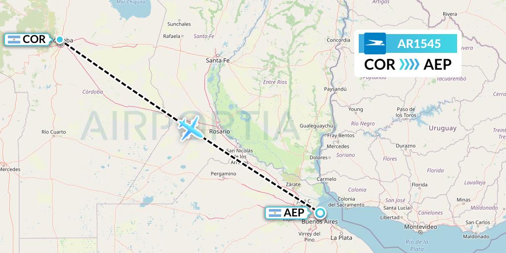 AR1545 Aerolineas Argentinas Flight Map: Cordoba to Buenos Aires
