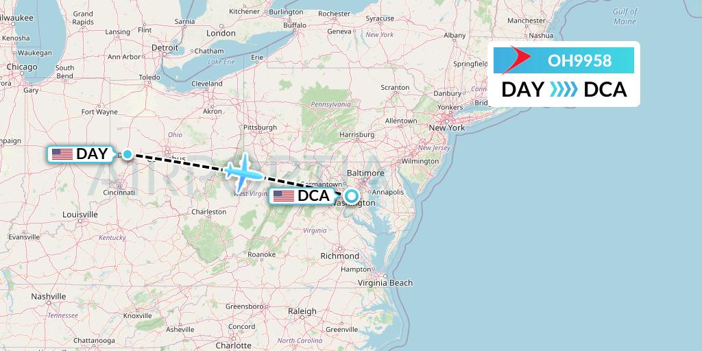 OH9958 PSA Airlines Flight Map: Dayton to Washington