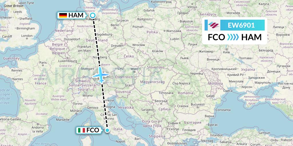 EW6901 Eurowings Flight Map: Rome to Hamburg