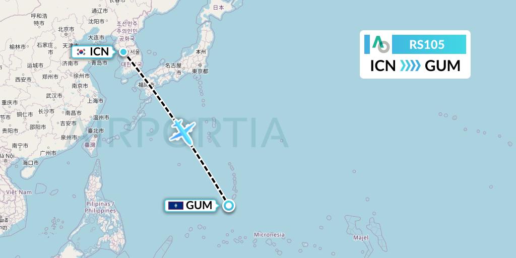 RS105 Air Seoul Flight Map: Seoul to Guam