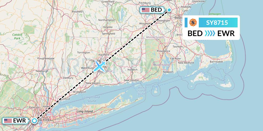 SY8715 Sun Country Airlines Flight Map: Bedford to New York