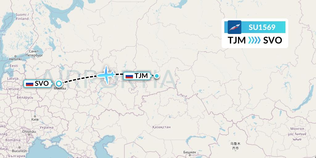SU1569 Aeroflot Flight Map: Tyumen to Moscow