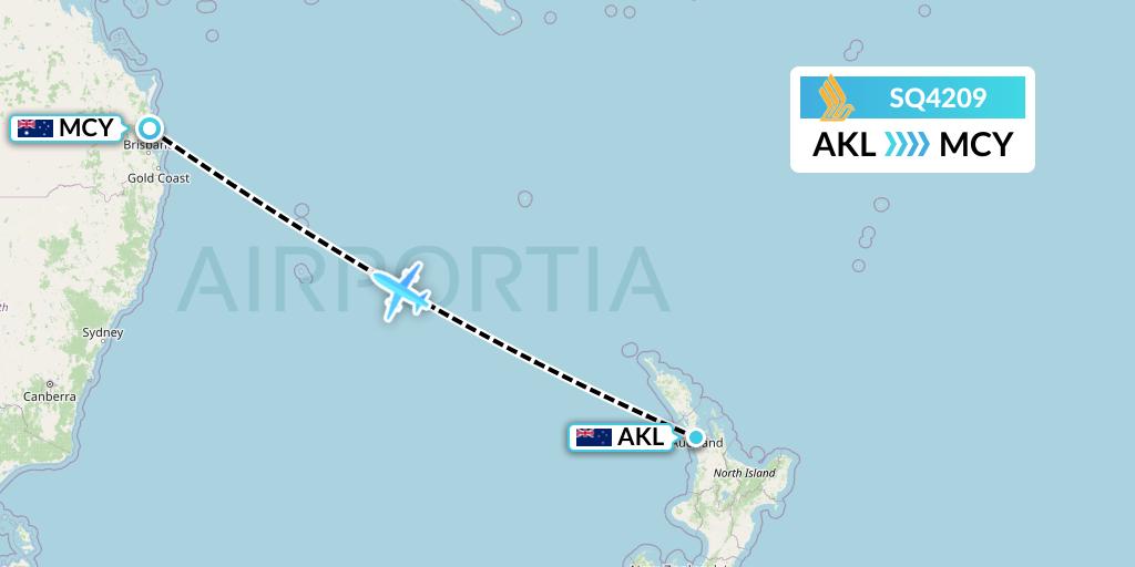 SQ4209 Singapore Airlines Flight Map: Auckland to Sunshine Coast