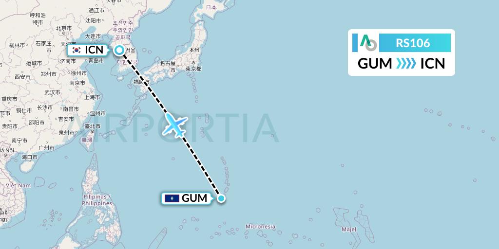 RS106 Air Seoul Flight Map: Guam to Seoul