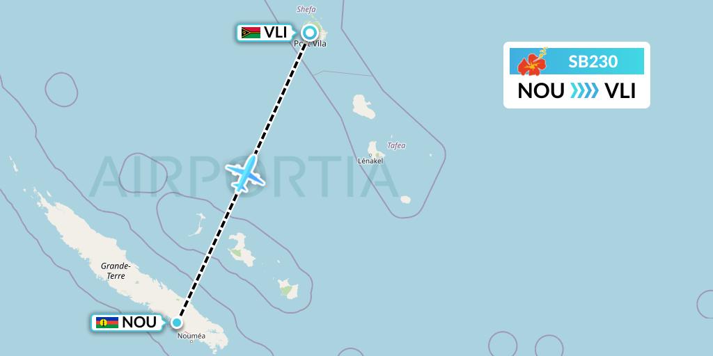 SB230 Aircalin Flight Map: Noumea to Port Vila