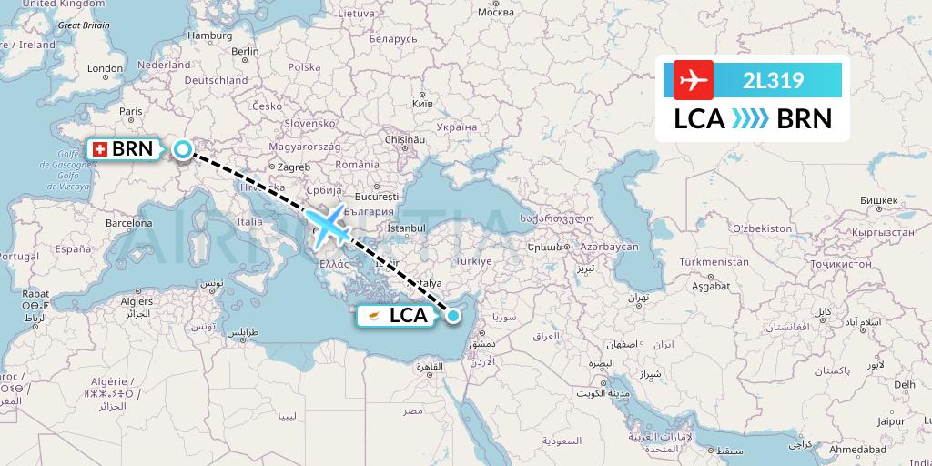 2L319 Helvetic Airways Flight Map: Larnaca to Bern