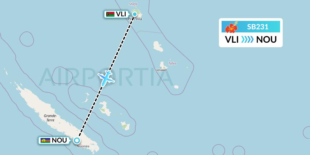 SB231 Aircalin Flight Map: Port Vila to Noumea