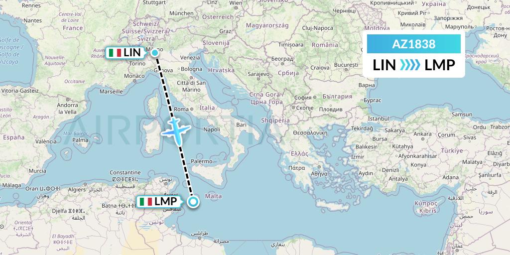 AZ1838 ITA Airways Flight Map: Milan to Lampedusa