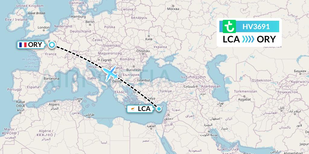 HV3691 Transavia Flight Map: Larnaca to Paris