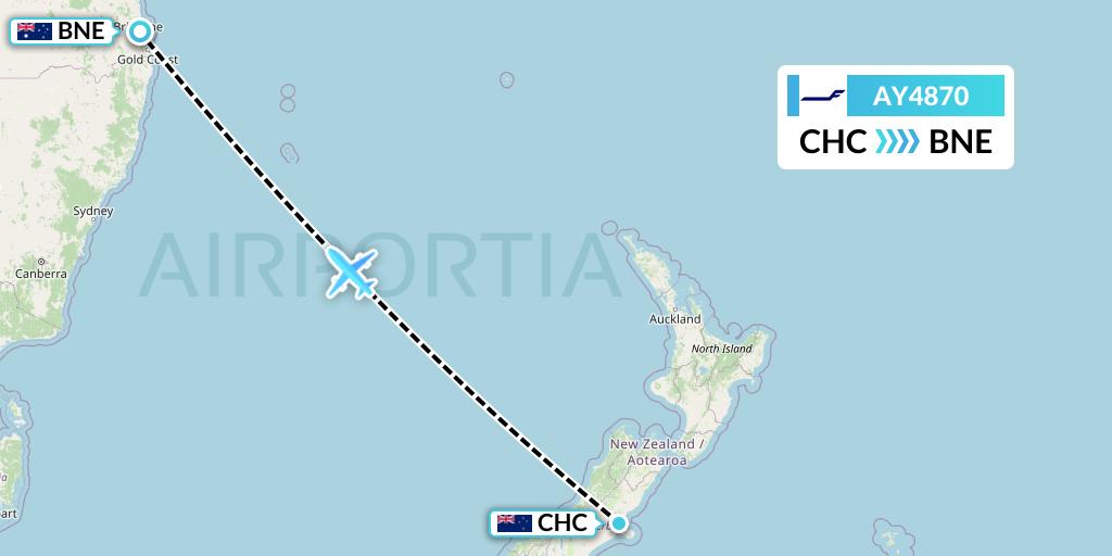 AY4870 Finnair Flight Map: Christchurch to Brisbane