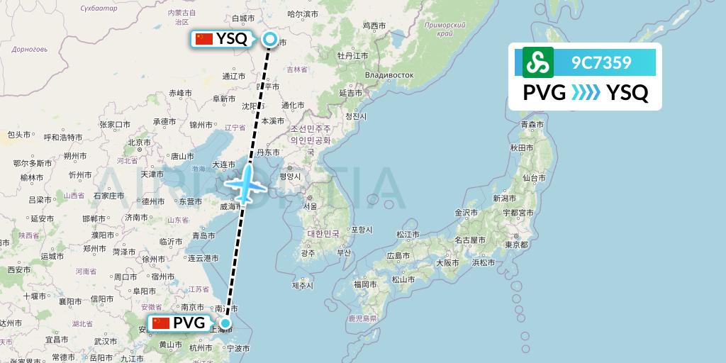 9C7359 Spring Airlines Flight Map: Shanghai to Songyuan