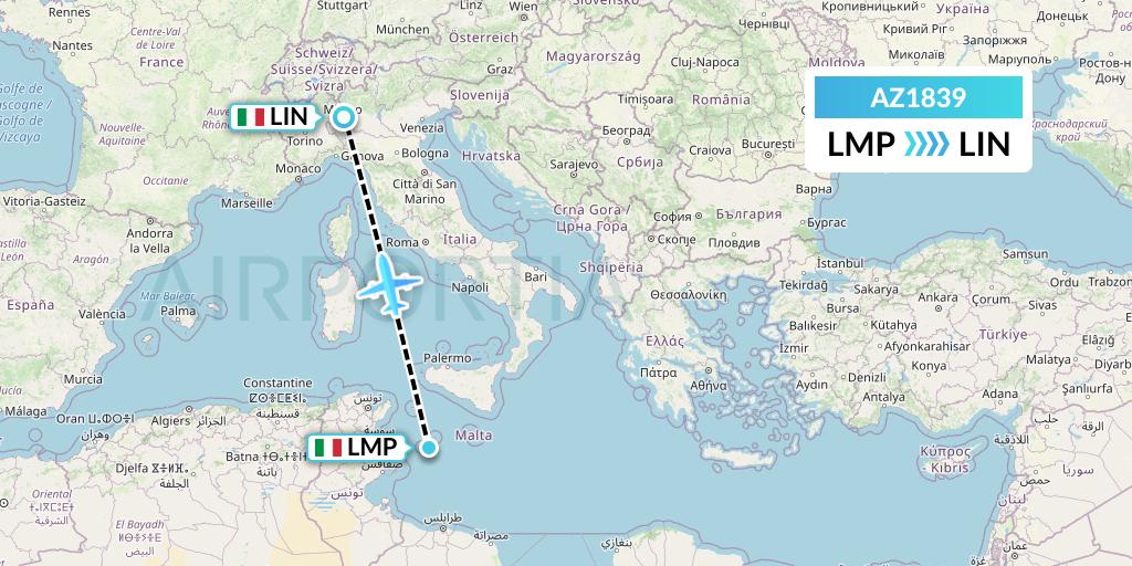 AZ1839 ITA Airways Flight Map: Lampedusa to Milan