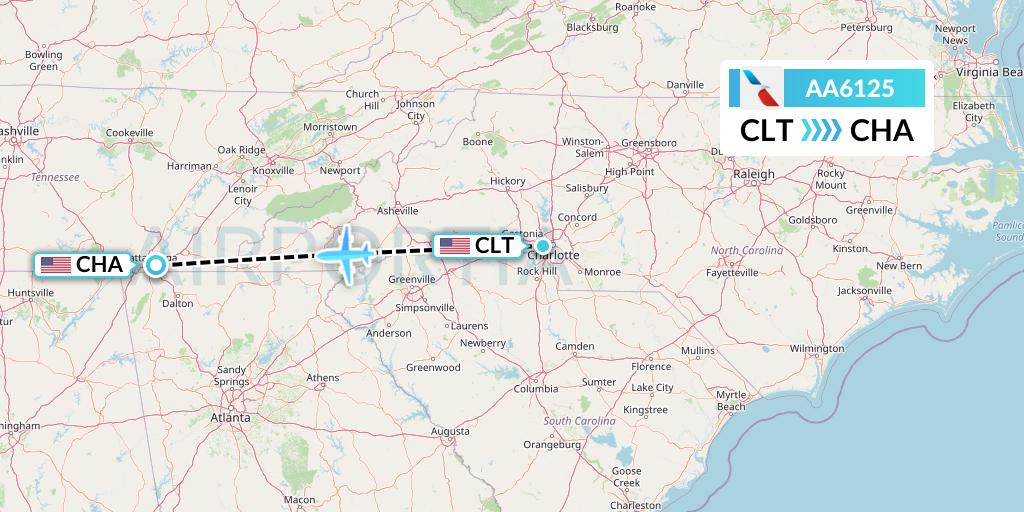 AA6125 American Airlines Flight Map: Charlotte to Chattanooga