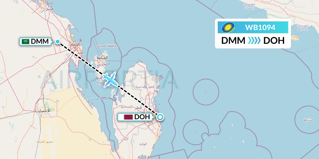 WB1094 RwandAir Flight Map: Dammam to Doha